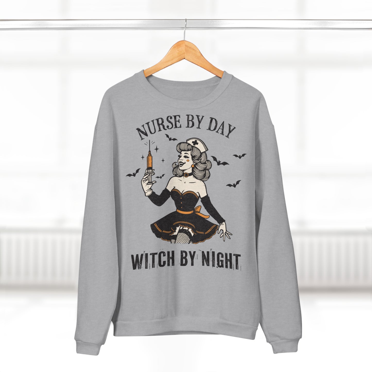 Nurse by Day, Witch by Night vintage Unisex Crew Neck Sweatshirt (EU)