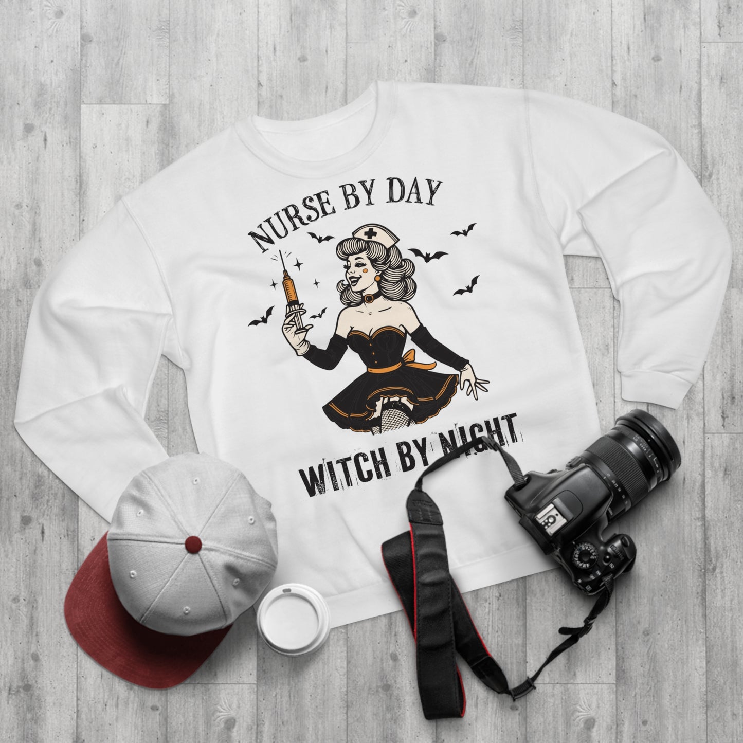 Nurse by Day, Witch by Night vintage Unisex Crew Neck Sweatshirt (EU)