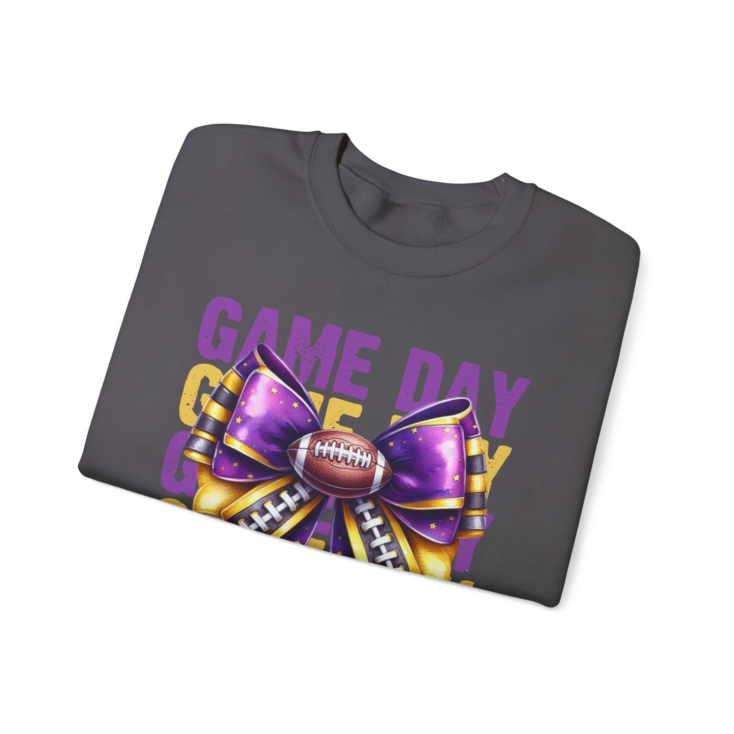 Game Day bow PURPLE/GOLD   Unisex Heavy Blend™ Crewneck Sweatshirt