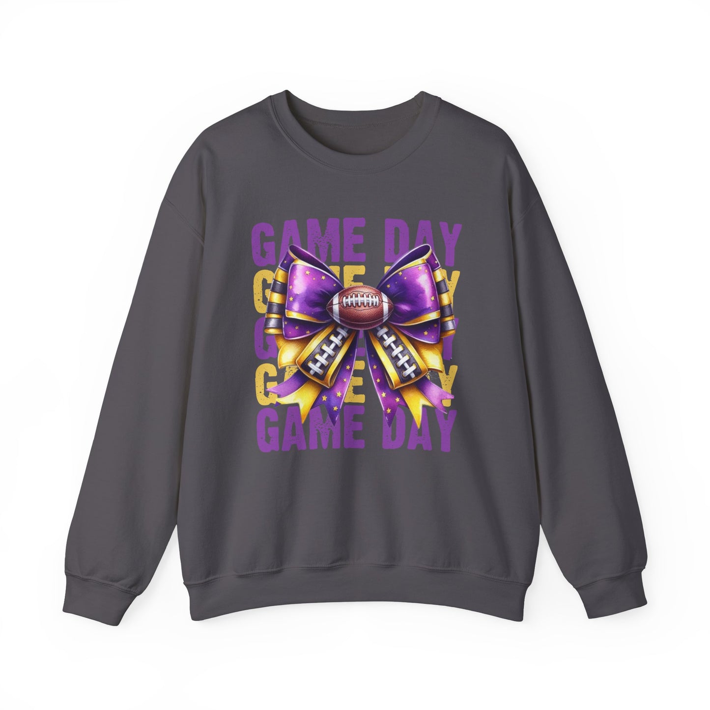 Game Day bow PURPLE/GOLD   Unisex Heavy Blend™ Crewneck Sweatshirt