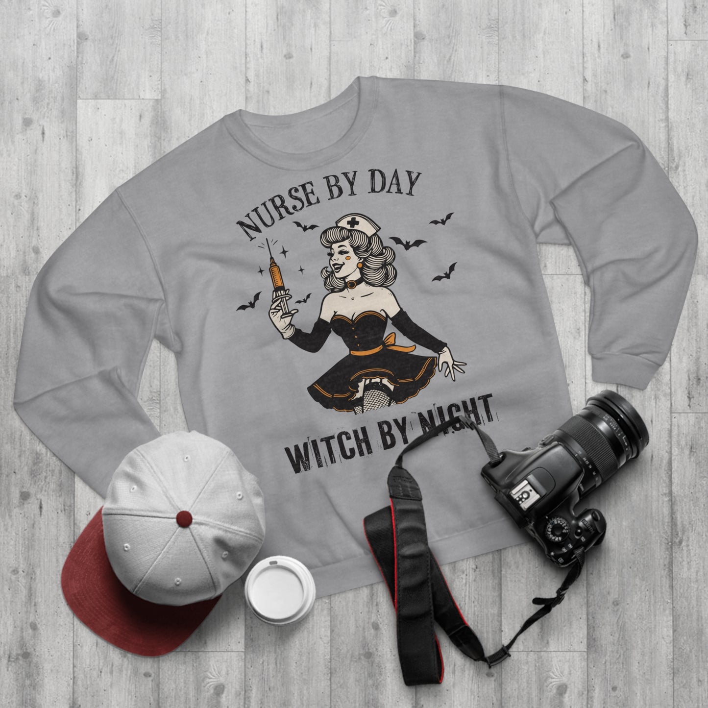 Nurse by Day, Witch by Night vintage Unisex Crew Neck Sweatshirt (EU)