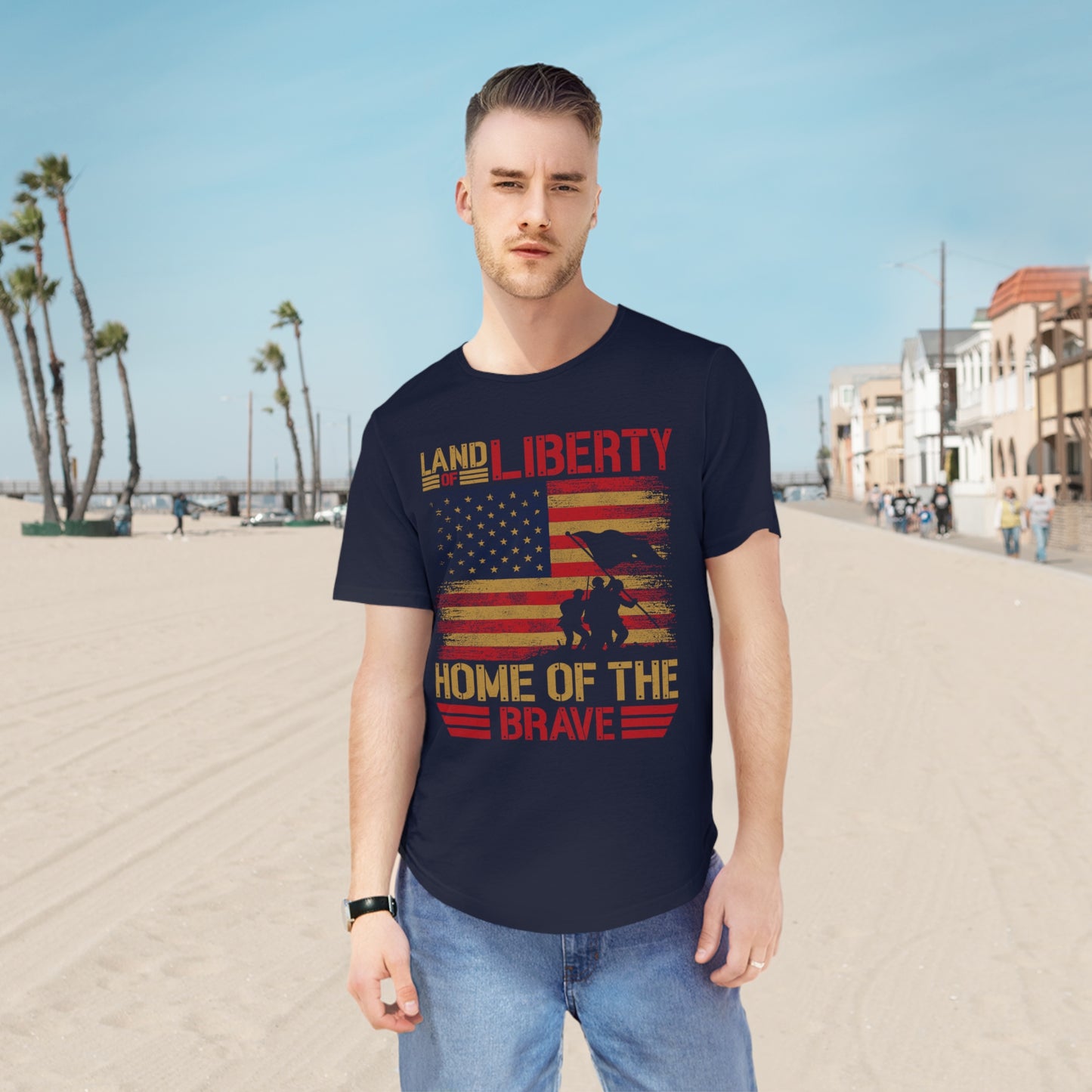 Home of the Brave  Men's Jersey Curved Hem Tee