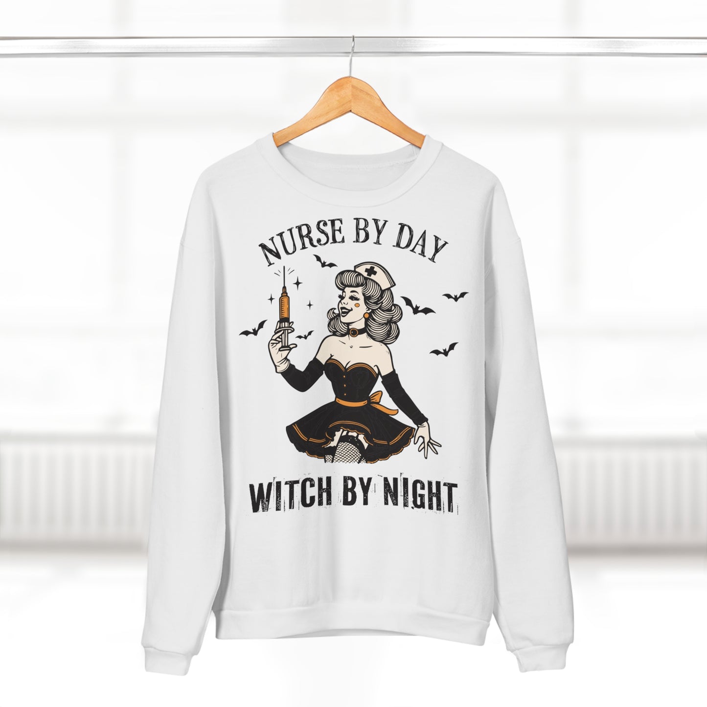 Nurse by Day, Witch by Night vintage Unisex Crew Neck Sweatshirt (EU)