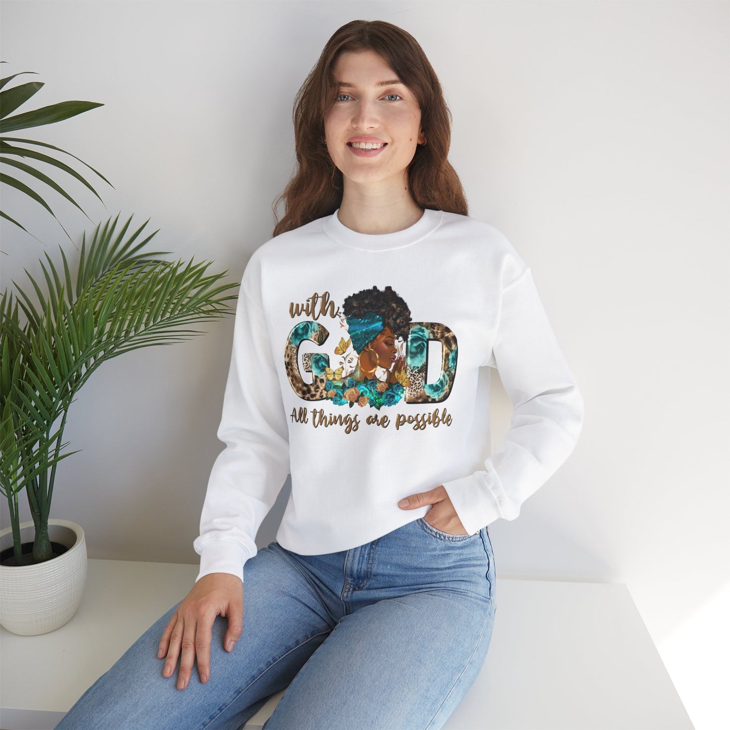 With God all things are possible Unisex Heavy Blend™ Crewneck Sweatshirt