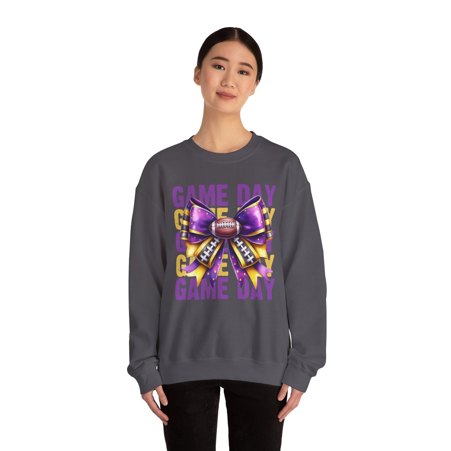 Game Day bow PURPLE/GOLD   Unisex Heavy Blend™ Crewneck Sweatshirt