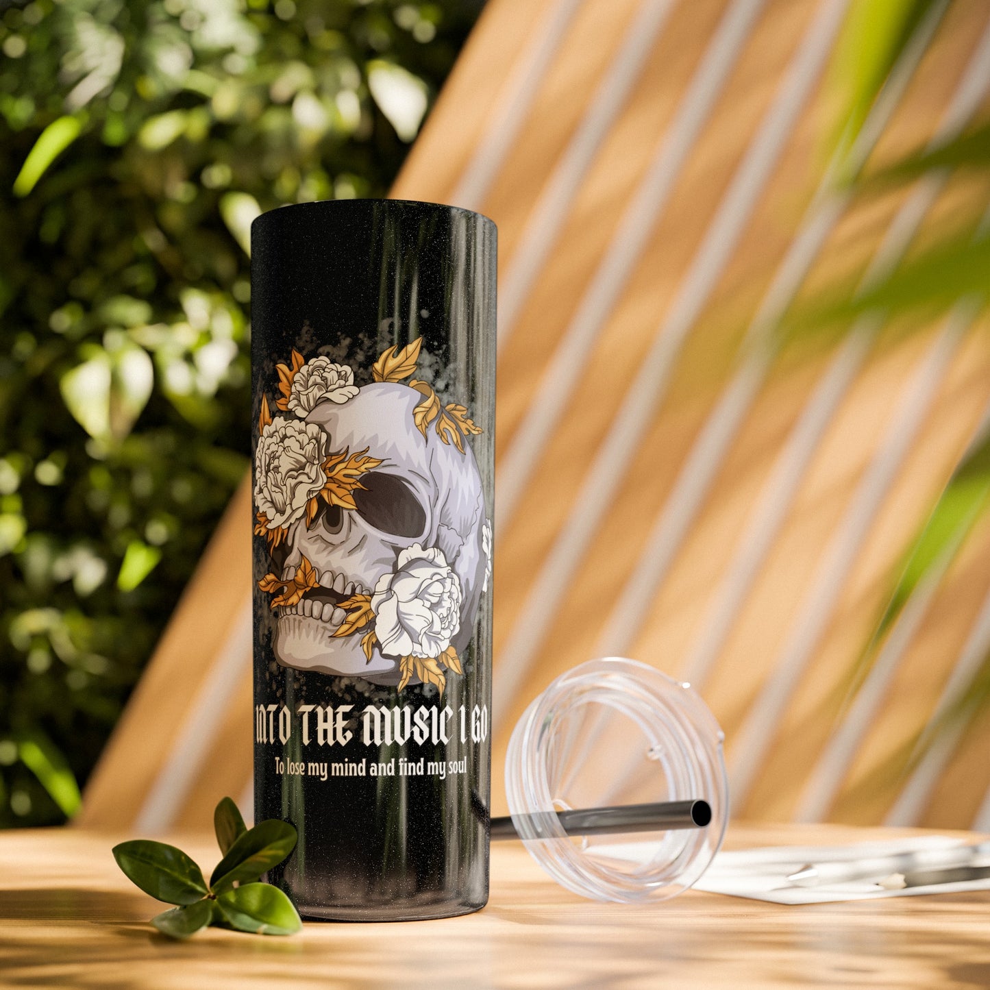 Cristal Skull Music  Skinny Tumbler with Straw, 20oz