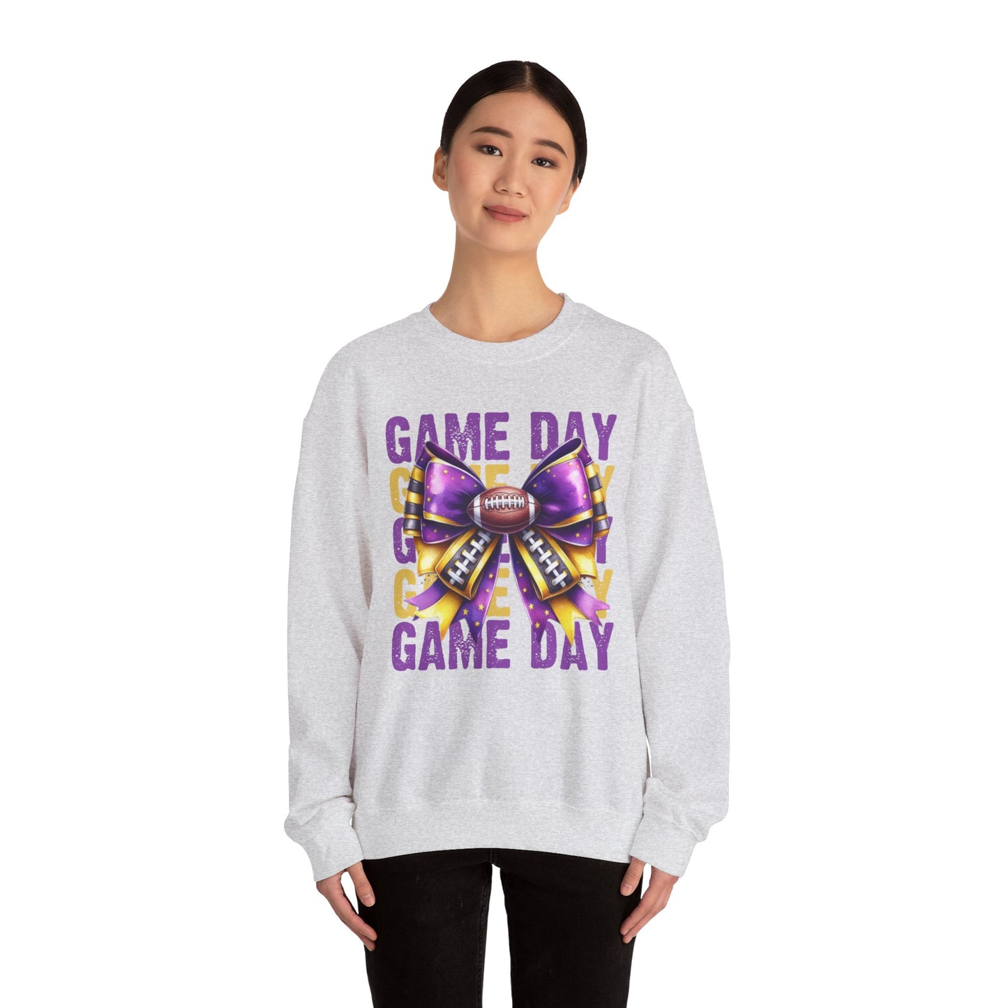 Game Day bow PURPLE/GOLD   Unisex Heavy Blend™ Crewneck Sweatshirt