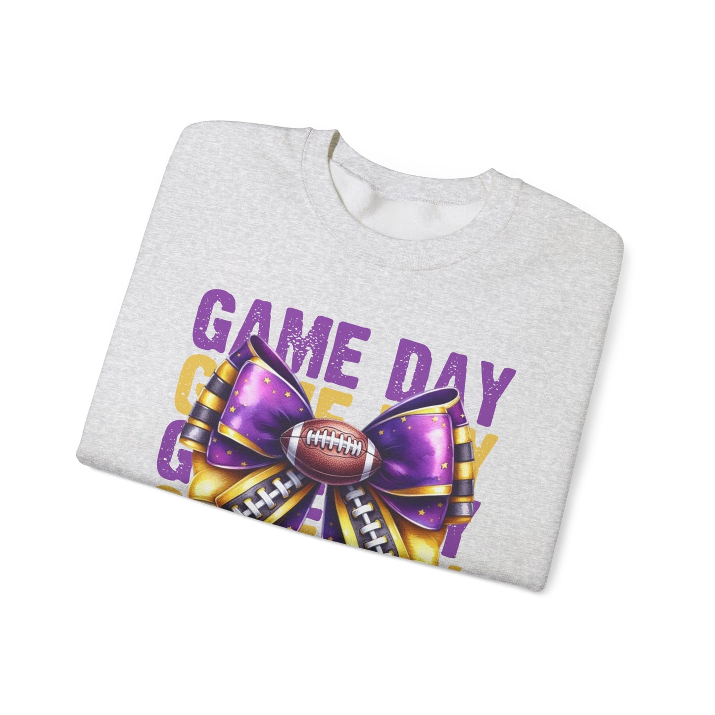 Game Day bow PURPLE/GOLD   Unisex Heavy Blend™ Crewneck Sweatshirt