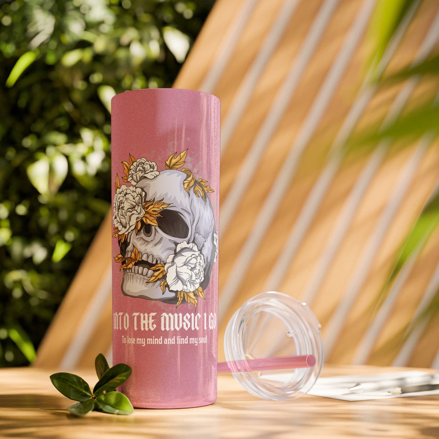 Cristal Skull Music  Skinny Tumbler with Straw, 20oz