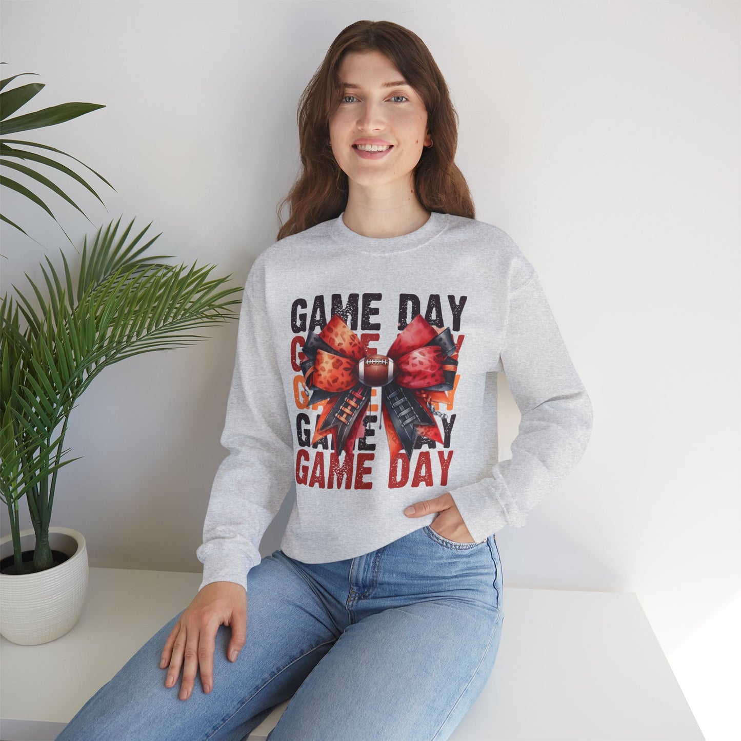 Game Day bow Red/ Black   Unisex Heavy Blend™ Crewneck Sweatshirt