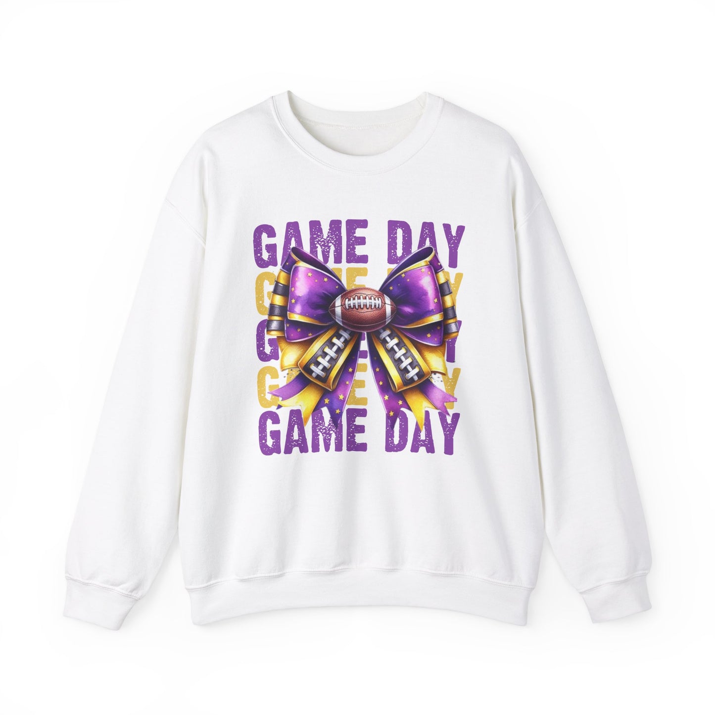 Game Day bow PURPLE/GOLD   Unisex Heavy Blend™ Crewneck Sweatshirt