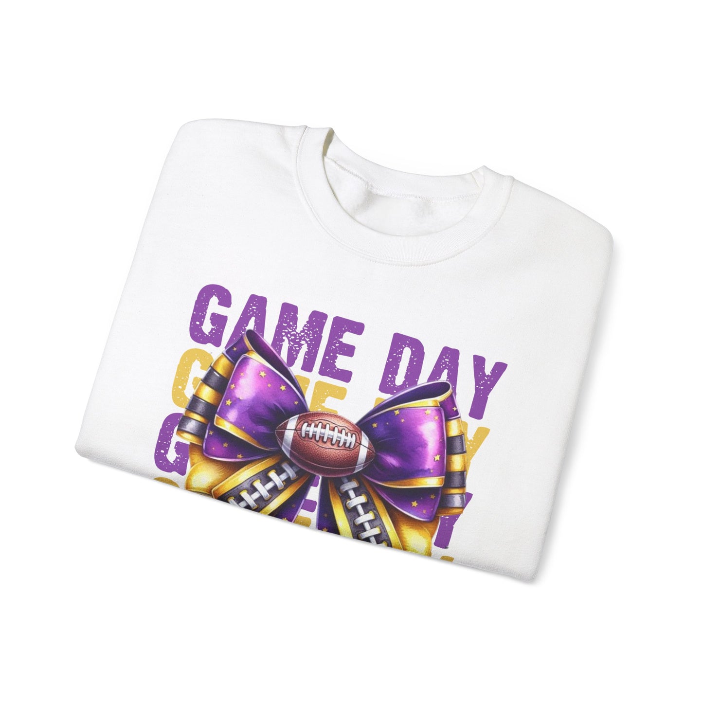 Game Day bow PURPLE/GOLD   Unisex Heavy Blend™ Crewneck Sweatshirt