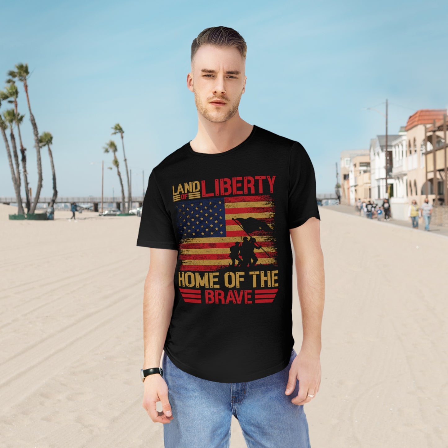 Home of the Brave  Men's Jersey Curved Hem Tee