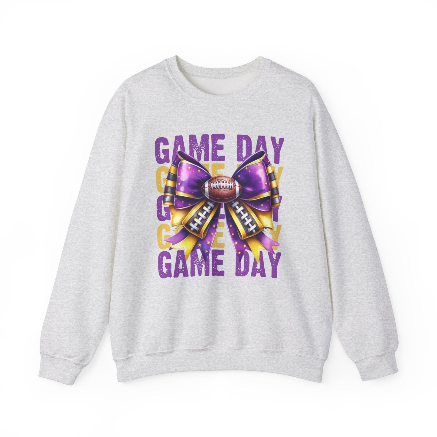 Game Day bow PURPLE/GOLD   Unisex Heavy Blend™ Crewneck Sweatshirt